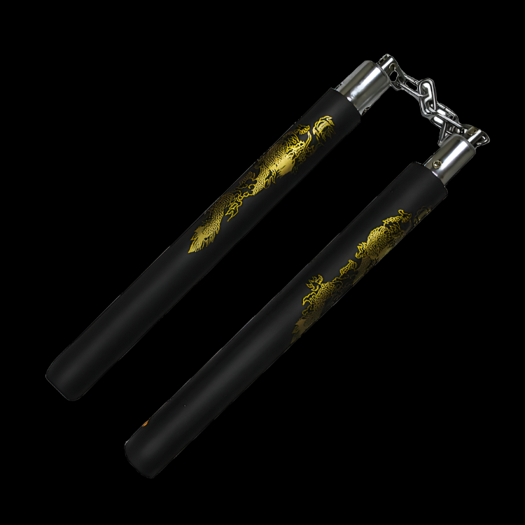 Wholesale Martial Arts Supplies - Foam Black Nunchaku with Gold Dragon