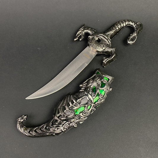 15" Blade Fantasy Dragon Dagger Green Fitting