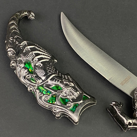 15" Blade Fantasy Dragon Dagger Green Fitting
