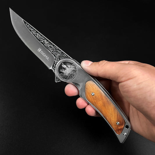 Sigma Folding Knife - Wolf Wood Handle