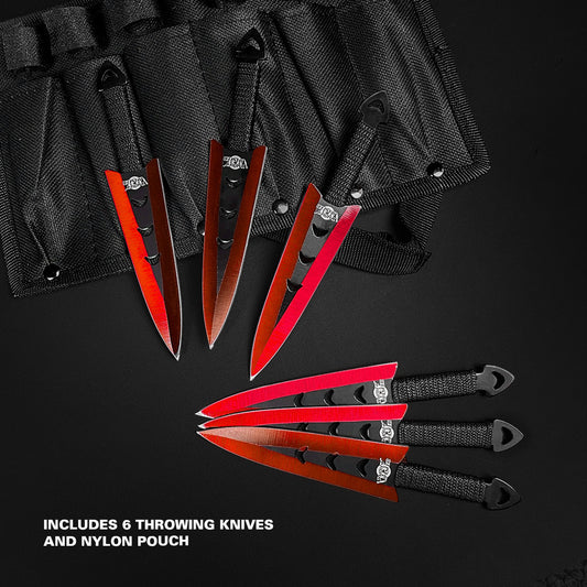 Falcon 6 PC 6" Overall Arrow Head Red Throwing Knife Set