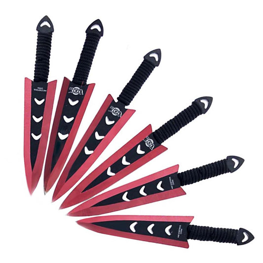 Falcon 6 PC 6" Overall Arrow Head Red Throwing Knife Set