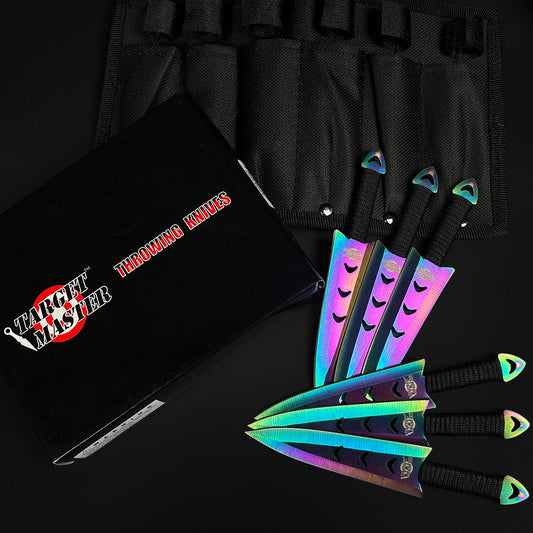 Falcon 6 PC 6" Overall Arrow Head Rainbow Throwing Knife Set