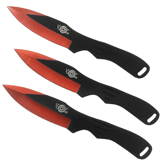 Target Master 3 Pcs Red Throwing Knife Set 8" Overall Length W/ Nylon Sheath