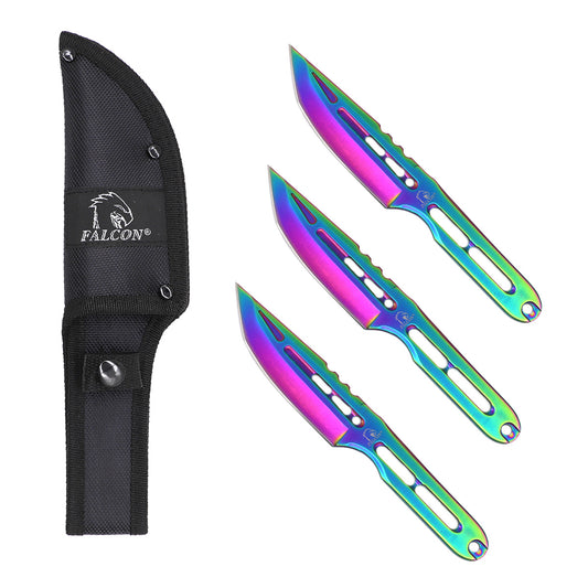 Falcon 3 PCS Rainbow Throwing Knife Set Tanto Blade