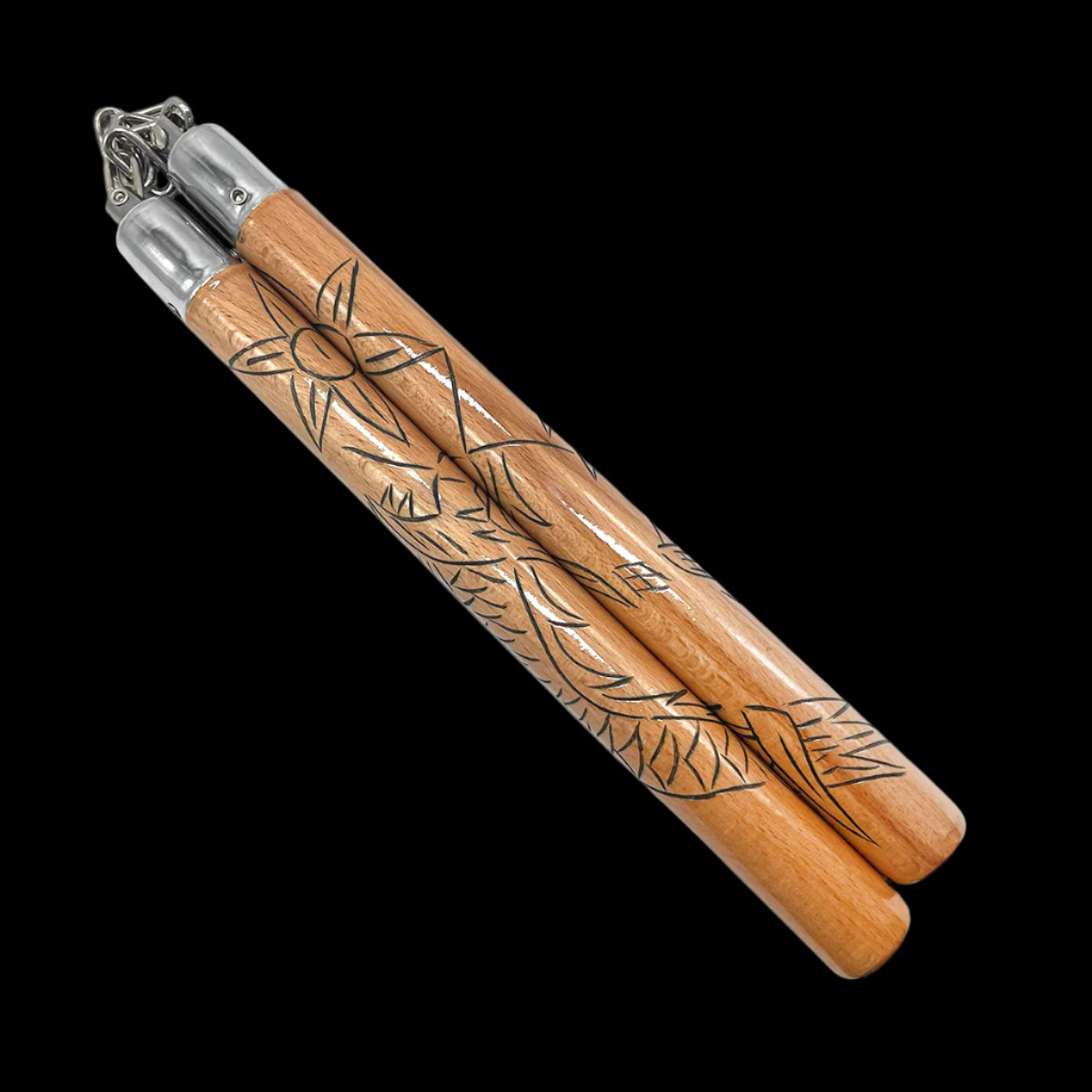 12" Black Dragon Wood Nunchaku w/ Metal Chain