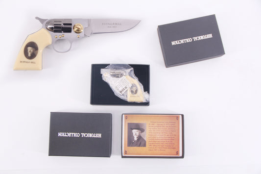 8" Buffalo Bill Photo on Handle Gun Style Folding Knife