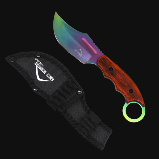 Rocky Mountain Hunting Knife - 4 1/2" Rainbow Blade / Wood Handle