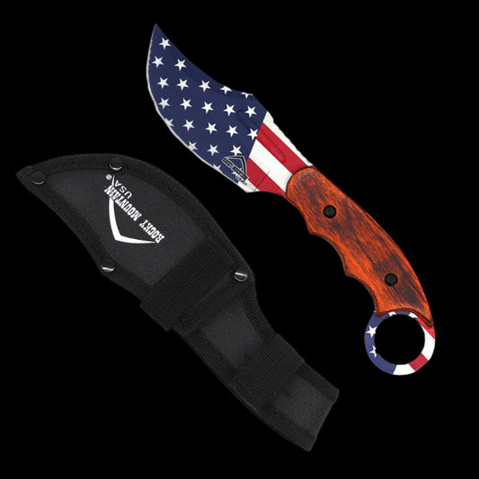 Rocky Mountain Hunting Knife - 4 1/2" US Flag Blade / Wood Handle
