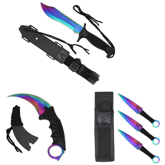 Falcon Hunting Knives 3 Piece Set Rainbow