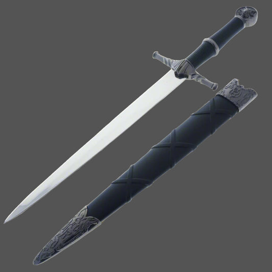 16" Black Wolf Head Medieval Dagger w/Plastic Scabbard