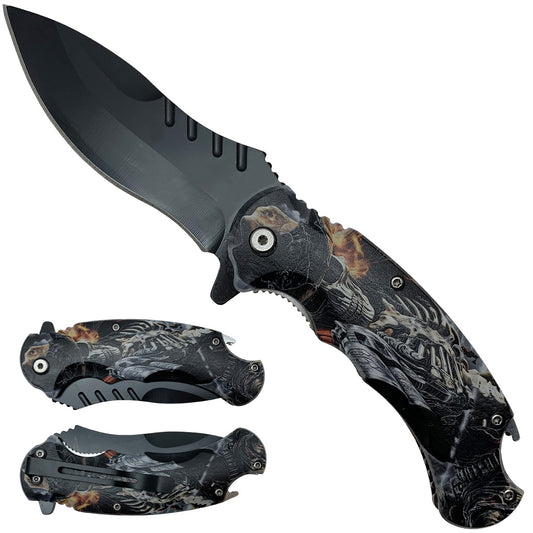 Spring Assisted Skull Pocket Knife