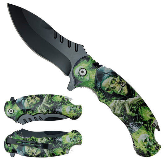 Spring Assisted Skull Pocket Knife