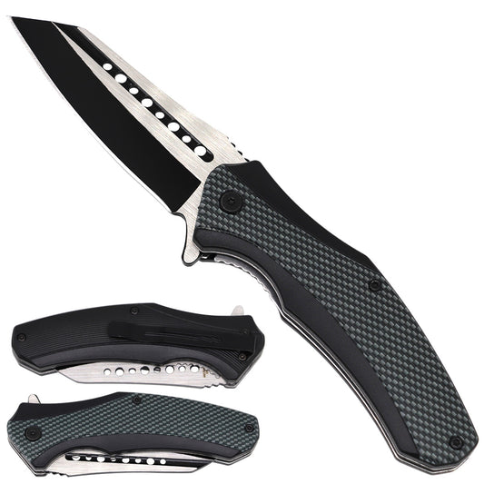 Spring Assisted Pocket Knives - Black Carbon Fiber Handle