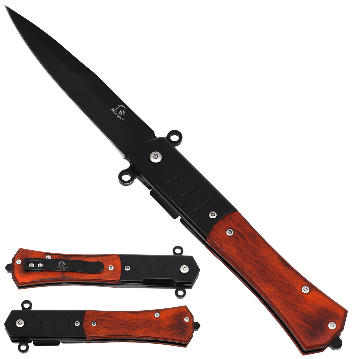 Falcon Wooden Handle Spring Assisted Pocket Knife