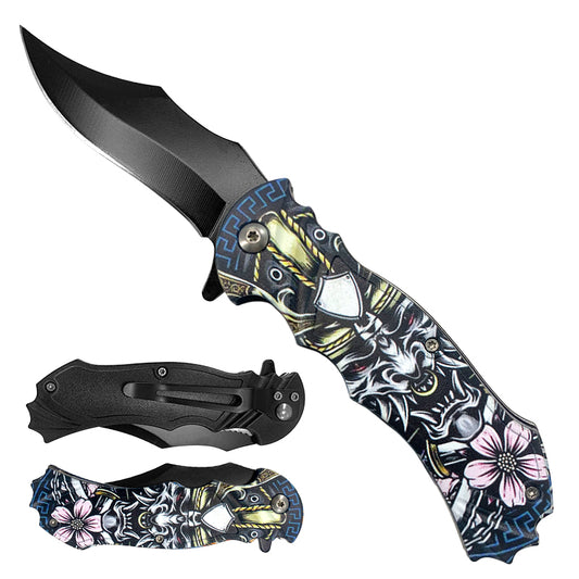 7 3/4" Samurai Handle Spring Assisted Pocket Knife