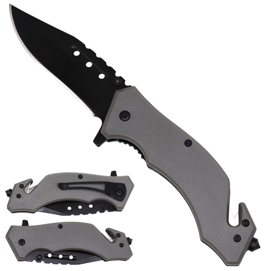 Gray Handle Spring Assisted Pocket Knife