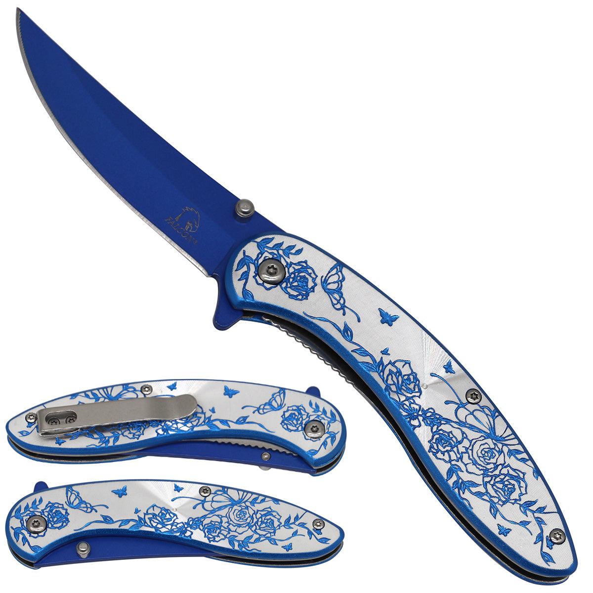 Falcon Blue Spring Assisted Pocket Knife - Butterfly Knife