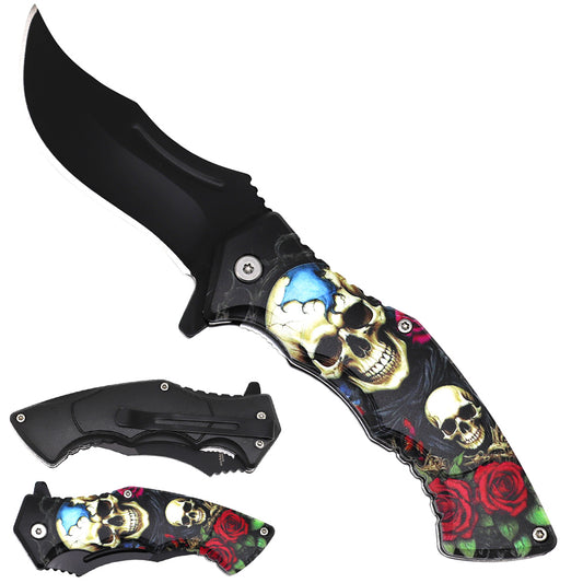 Spring assisted, 3MM black blade,4.75" ABS 3D handle