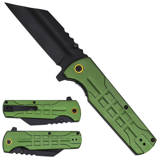 Green Spring Assisted Pocket Knife Textured Handle
