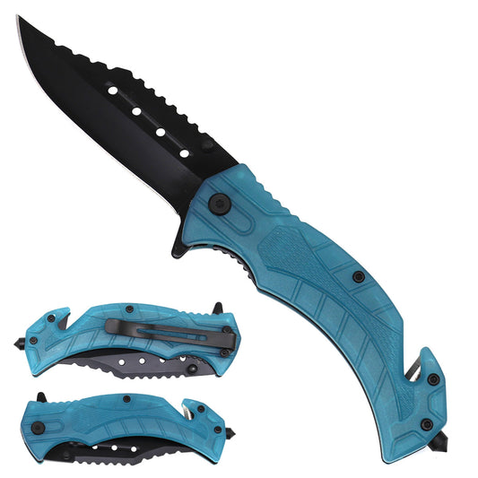 Spring Assisted Pocket Knife - Blue Transparent Handle