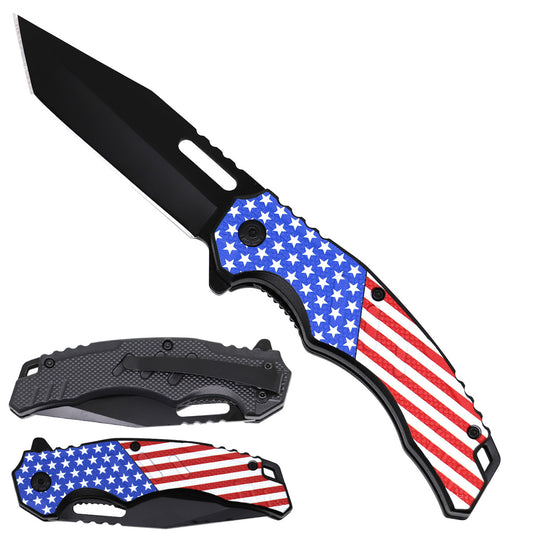 Spring Assisted Pocket Knife - USA Flag Textured Handle