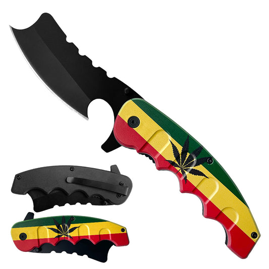 Wholesale Knives: Jamaican Flag / Marijuana Pocket Knife.