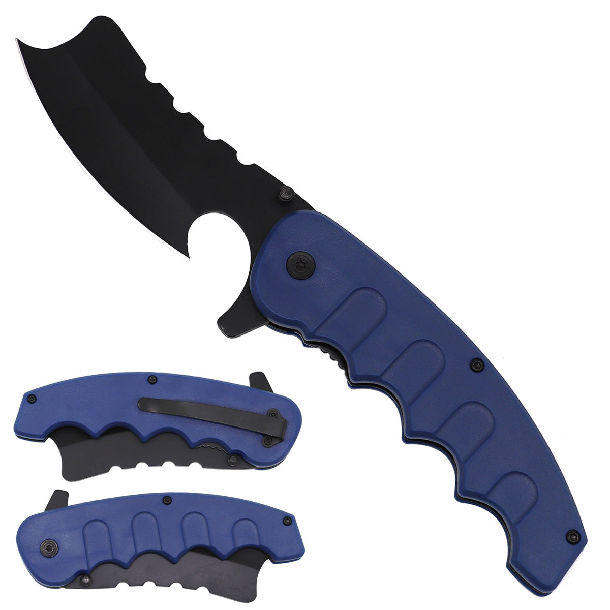 8" Pocket Knife - Navy Handle w/ Belt Clip