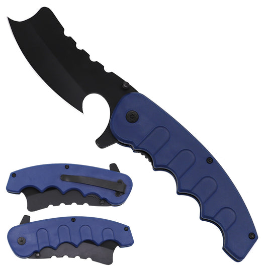 8" Pocket Knife - Navy Handle w/ Belt Clip