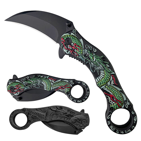 3" Black Blade / Green Dragon Handle / Assisted Knife