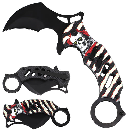 8" Karambit Knife Black Skull Handle