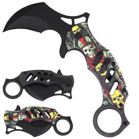 8" Karambit Knife Black Skull Handle