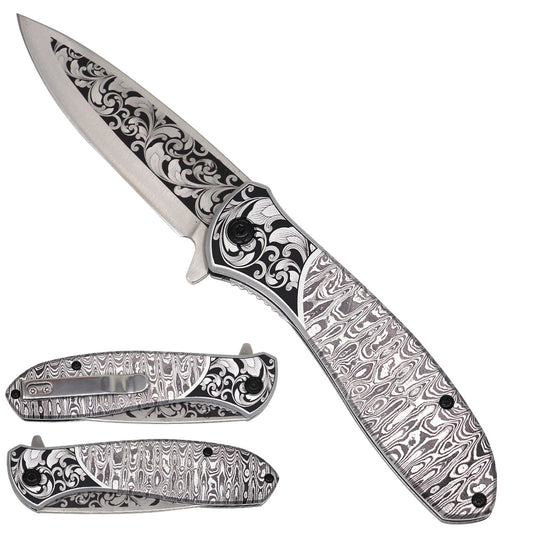 Falcon Black & White Pattern Spring-Assisted Pocket Knife