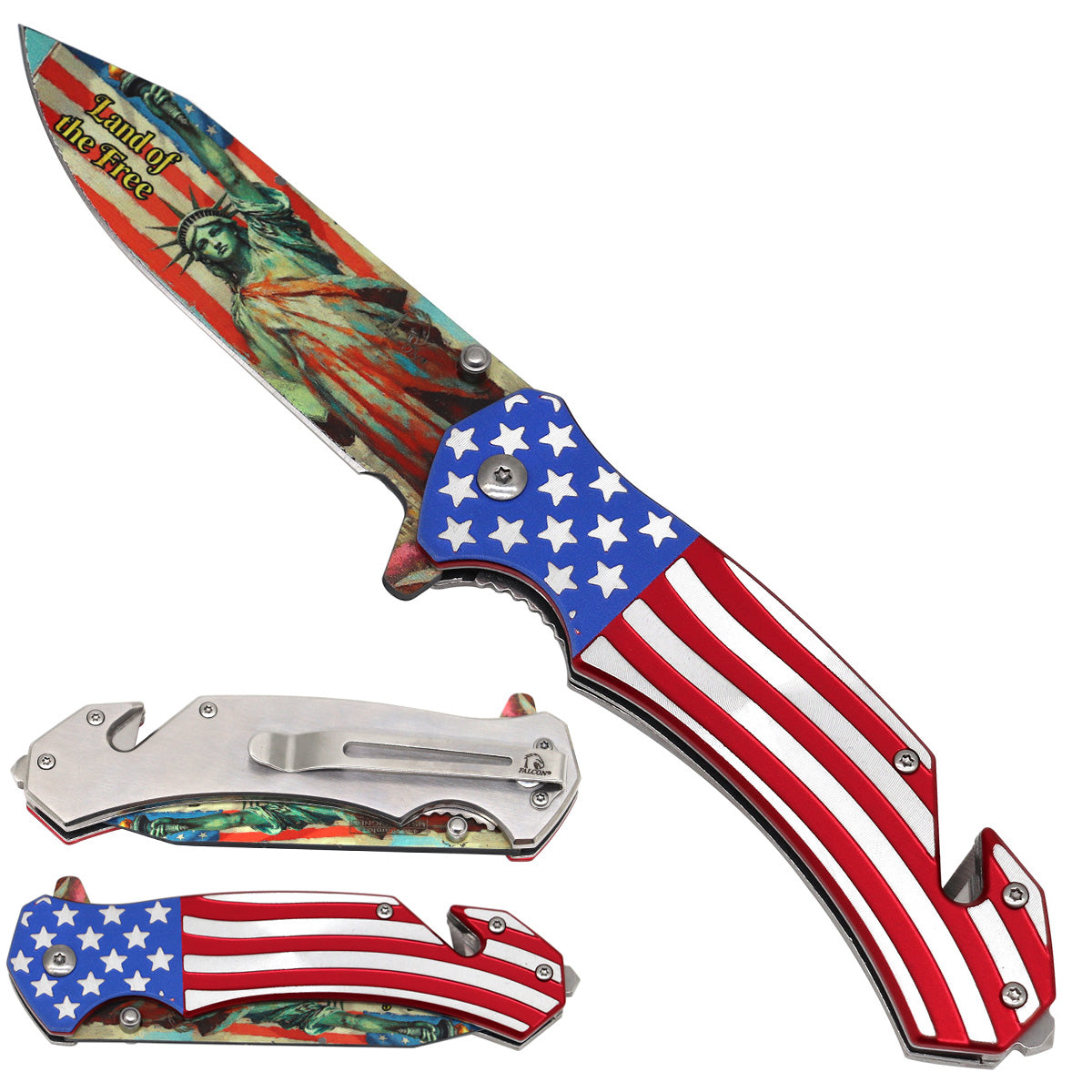 Spring Assisted Pocket Knives - Land Of The Free - USA Flag Pocket Knife