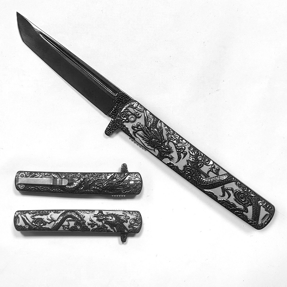 Falcon Dragon Engraved Spiring Assisted Pocket Knife