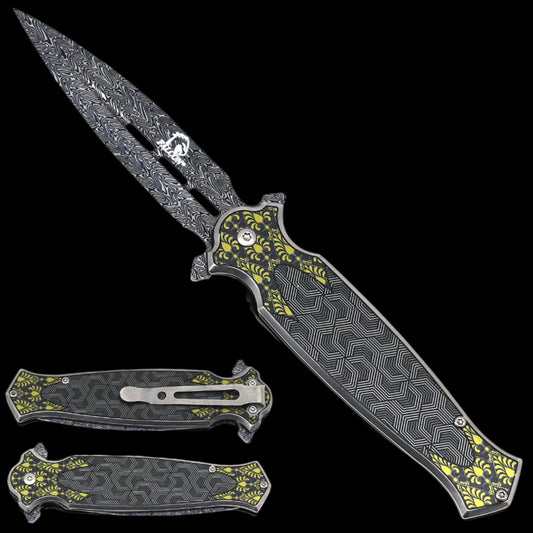 Wholesale Falcon Spring Pocket Knife – Patterned Blade for Retailers