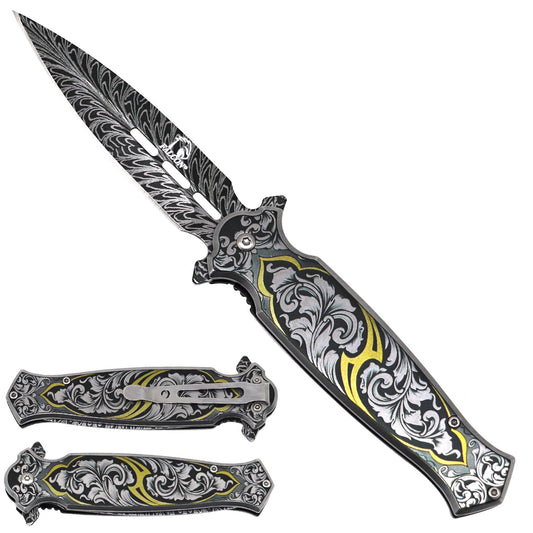 Falcon Spring Assisted Pocket Knife - Patterns on Handle