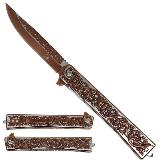 Falcon Leaf-Pattern Spring Assisted Pocket Knife - Rose Gold