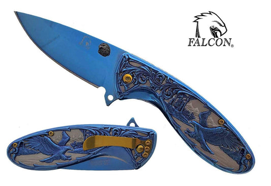 3" Blue Blade / 7" Blue Flower Eagle Handle / Assisted Knife