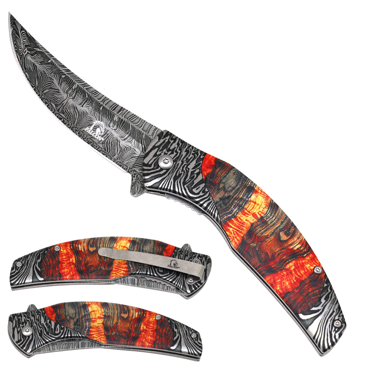 Falcon Black & Red Patterns Pocket Knife
