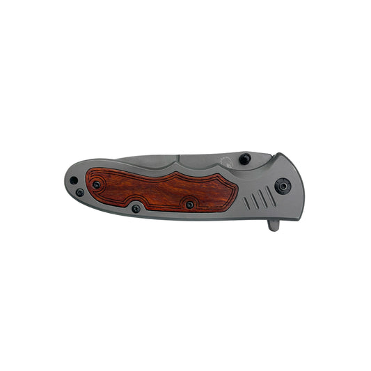 Falcon Semi Automatic Pocket Knife Gray Blade Wooden Handle