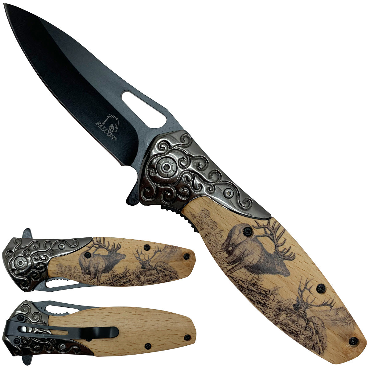 【希少品】英国製　フィンズベリー★Hunting Scenes★プレート6枚 Falcon Spring Assisted Pocket Knives - Deer Wooden Handl – Pacific