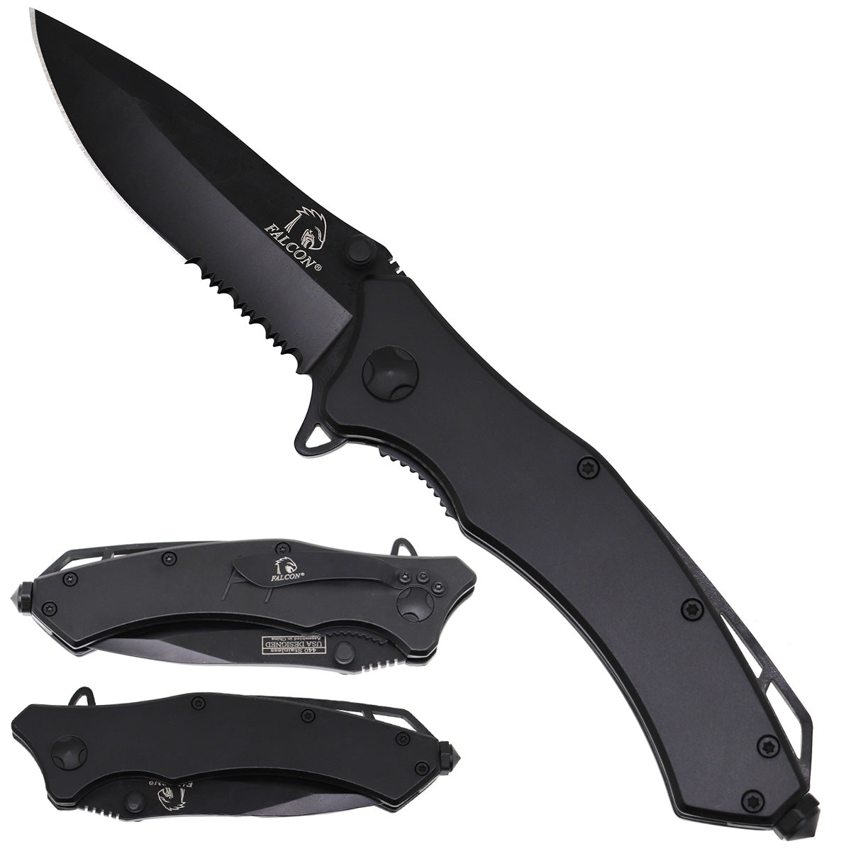 Falcon Spring Assisted Pocket Knife - Half Serrated Blade