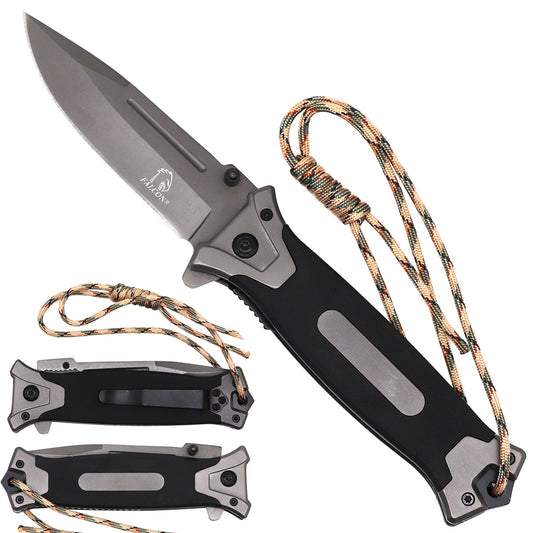 4.75' gray titanium inlaid with black G10, folding knife