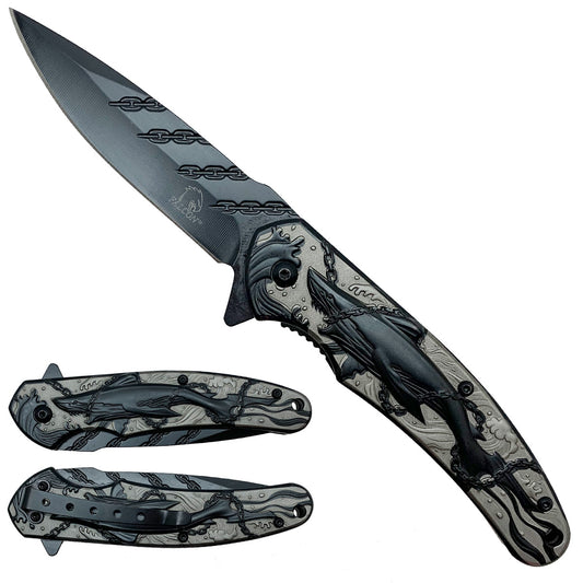 Falcon Knives - Shark & Chains Black Pocket Knife