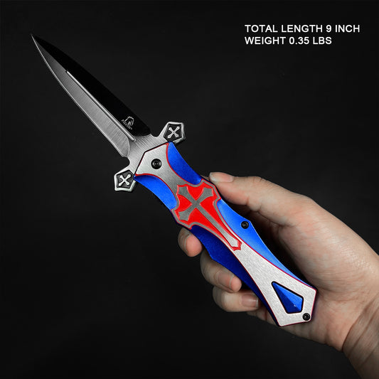4" Black Blade / Blue Cross Handle / Assisted Knife