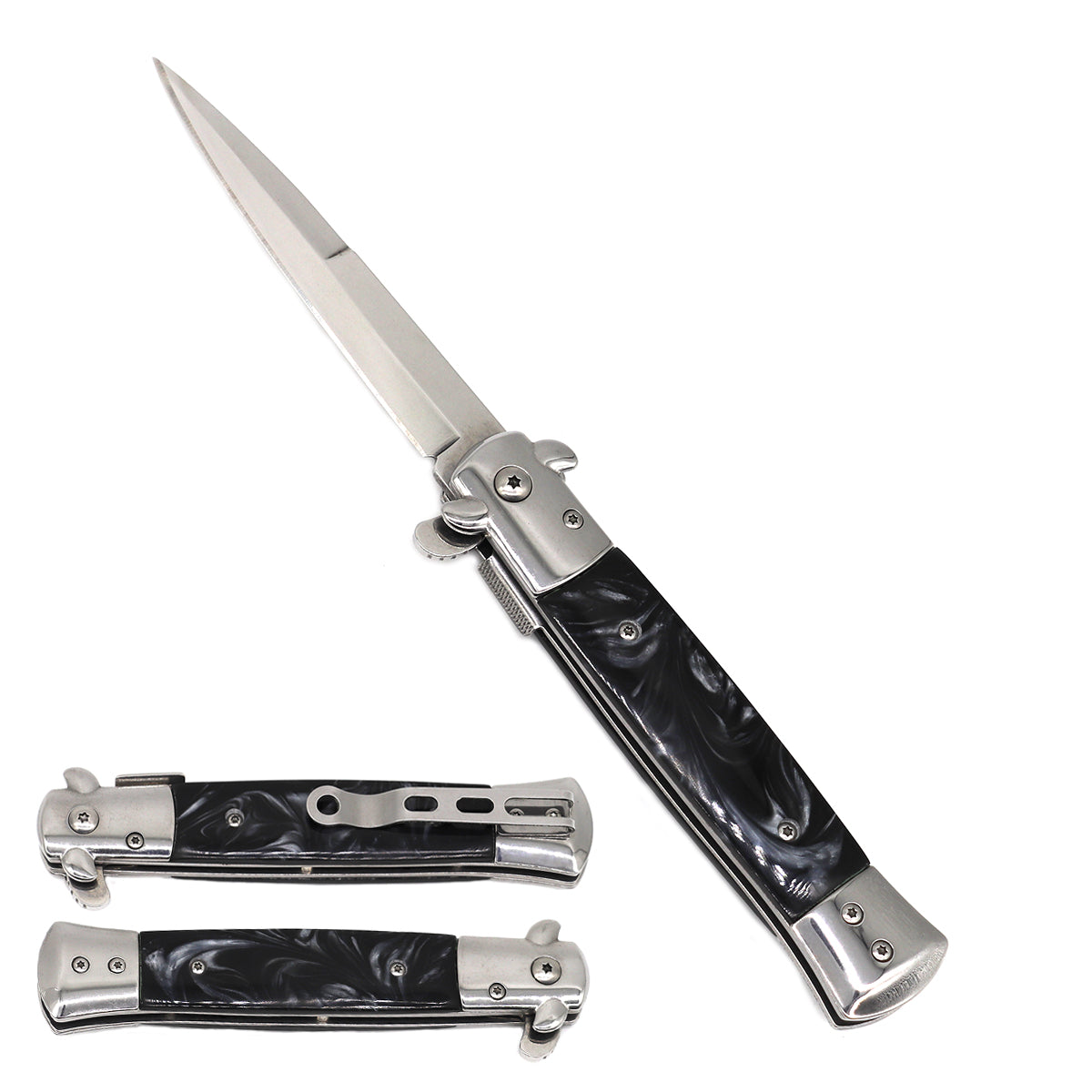 Spring Assisted Faux Marble Pocket Knife