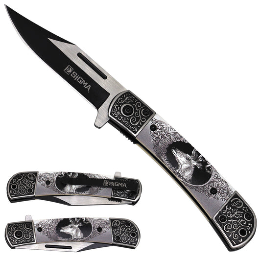 Sigma Ball Bearing Flipper Knife - Deer Design