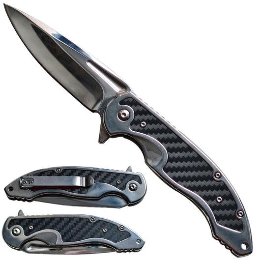 Ball Bearing Flipper Knife - Steel w Carbon Fiber Handle