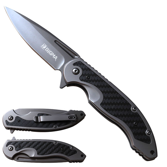 Sigma Gray Ball Bearing Folding Knife - Carbon Fiber Handle